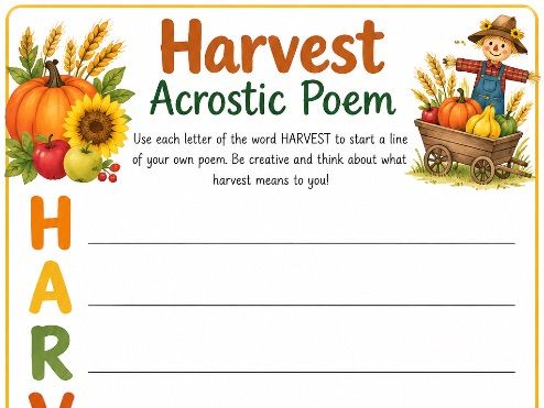 Harvest Acrostic Poem Worksheet | Autumn Poetry Activity