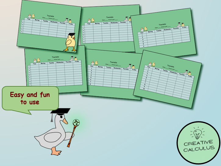 TIMETABLE TEMPLATE: Duck Motive - Editable