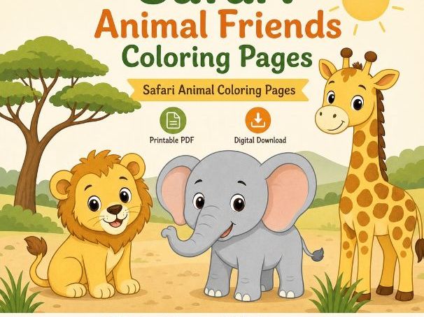 Safari Animal Friends Coloring Pages | Safari Animal Coloring Pages | Printable PDF | Digital