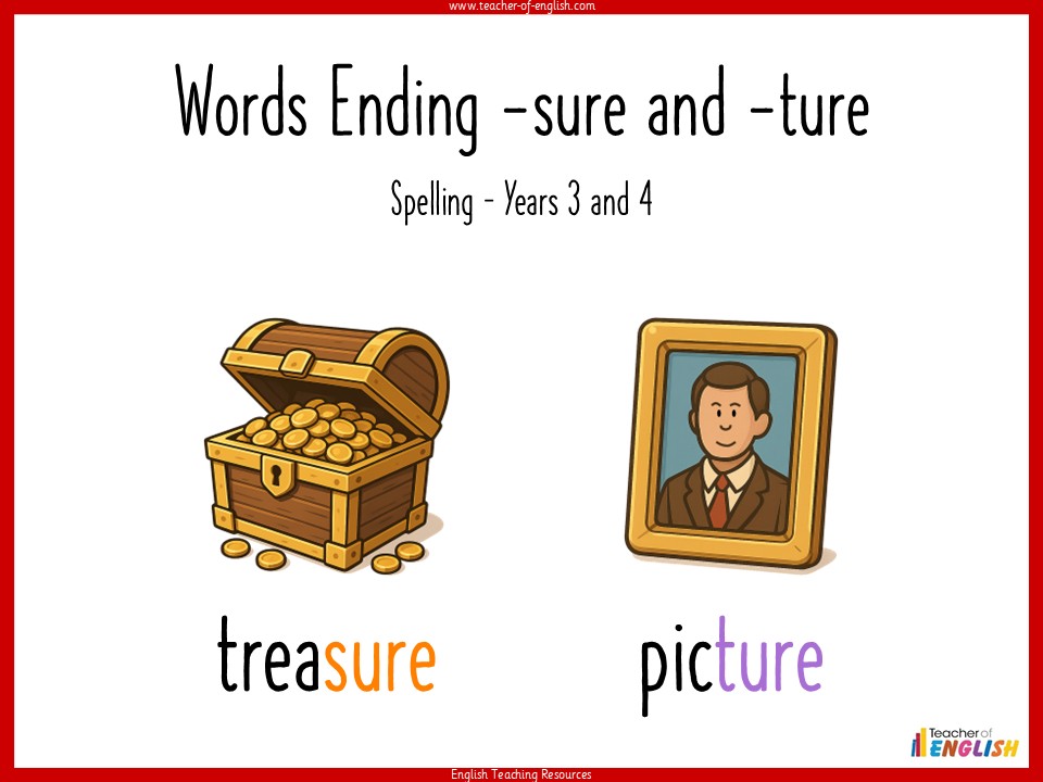 Words Ending -sure and -ture - Years 3 and 4 FREE Spelling Resource