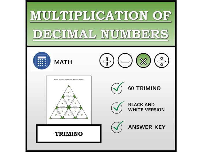 Trimino | Multiplication of Decimal Numbers | Math Activity