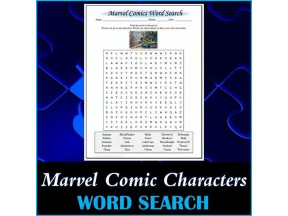 Marvel Comic Characters Word Search Puzzle