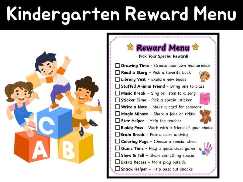 Kindergarten Reward Menu