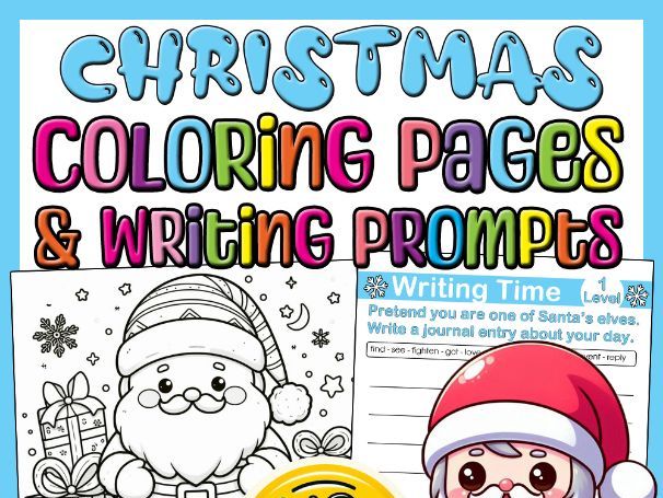 Christmas Coloring Pages and Writing Prompts Sub Plan for 3rd 4th 5th Grade