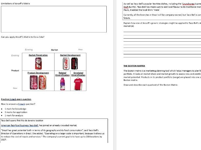 3.1 Business Objectives & Strategy Edexcel A Level Business Studies booklet