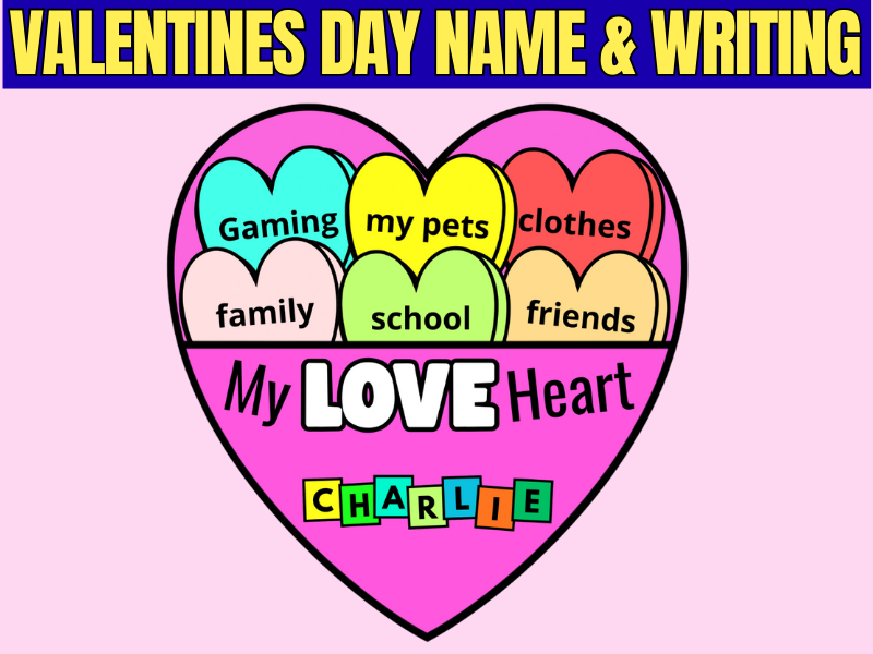 Valentines Day Pocket Craft | Heart Name & Writing Activity | Bulletin Board Art