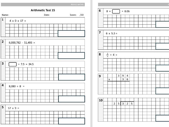 Year 6 Intermediate Arithmetic Tests - 10 Tests in Standard SATS Format