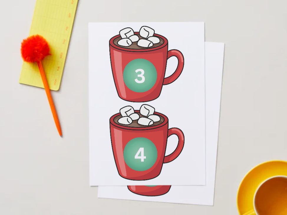 Numbered Hot Chocolate Mug cards 1–10 – Counting and Ordering
