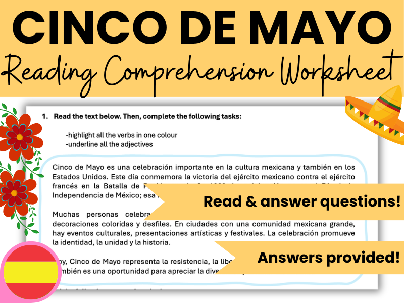 Spanish Cinco de Mayo Reading Comprehension Worksheet