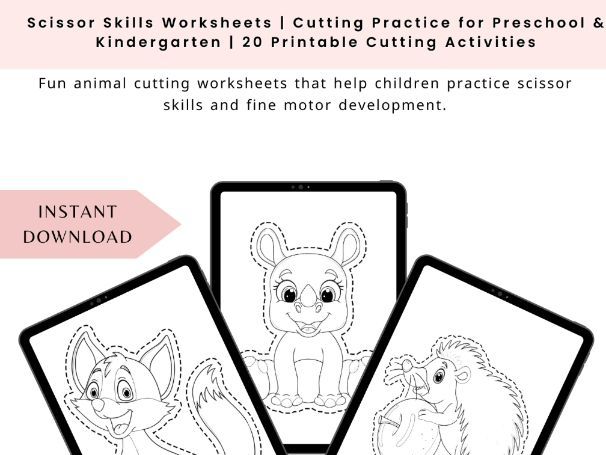 Animal Scissor Skills Worksheets | Cutting Practice for Preschool & Kindergarten