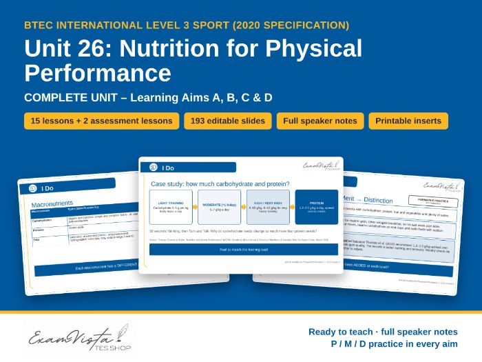 Nutrition for Physical Performance | BTEC International Level 3 Sport Unit 26 | Complete Unit