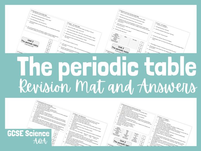AQA GCSE Combined Science Chemistry Chapter 2 The periodic table Revision mat with answers