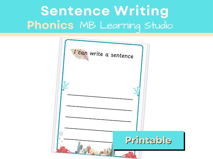 Ocean-Themed Writing Paper – “I Can Write a Sentence” Activity for EYFS, KS1, Pre-K to 1st Grade