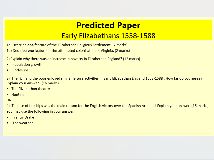 Edexcel GCSE History - Early Elizabethans 1558-1588 - Predicted Paper Walk Through