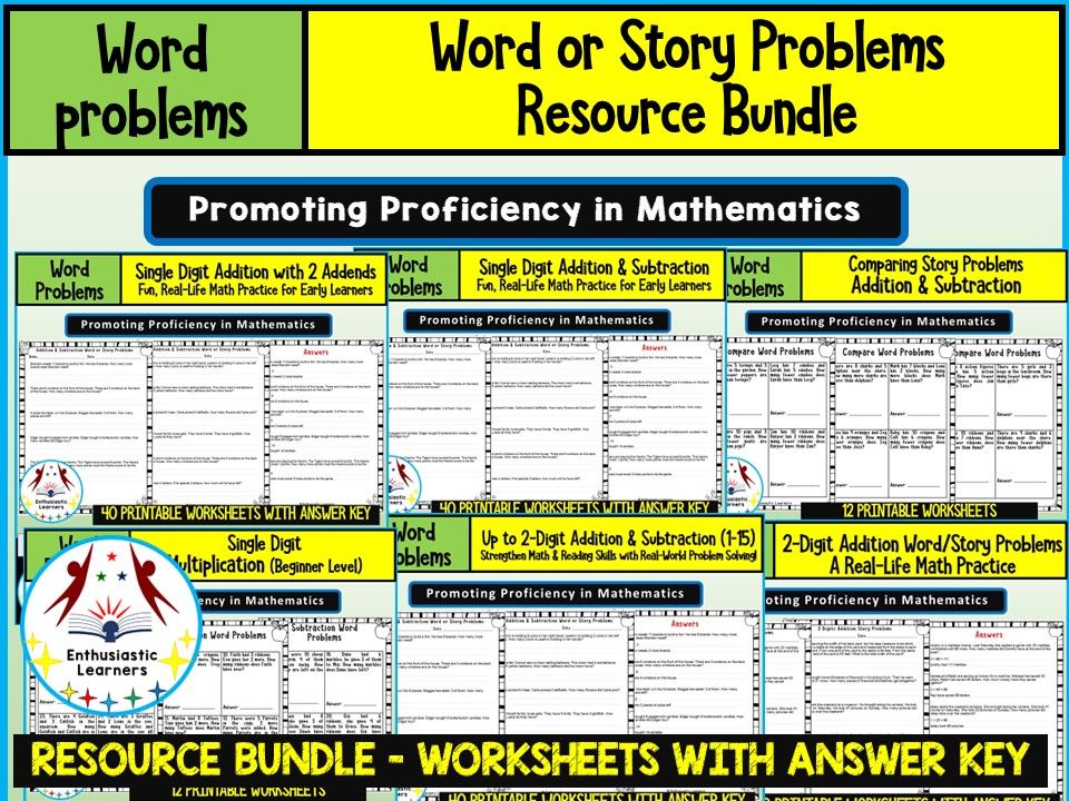 WORD OR STORY PROBLEMS Worksheets BUNDLE for GRADE 2-5