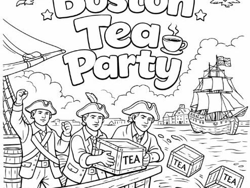 Boston Tea Party Colouring Page US History