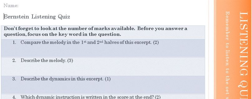 Bernstein Listening Quiz (Edexcel GCSE Music)