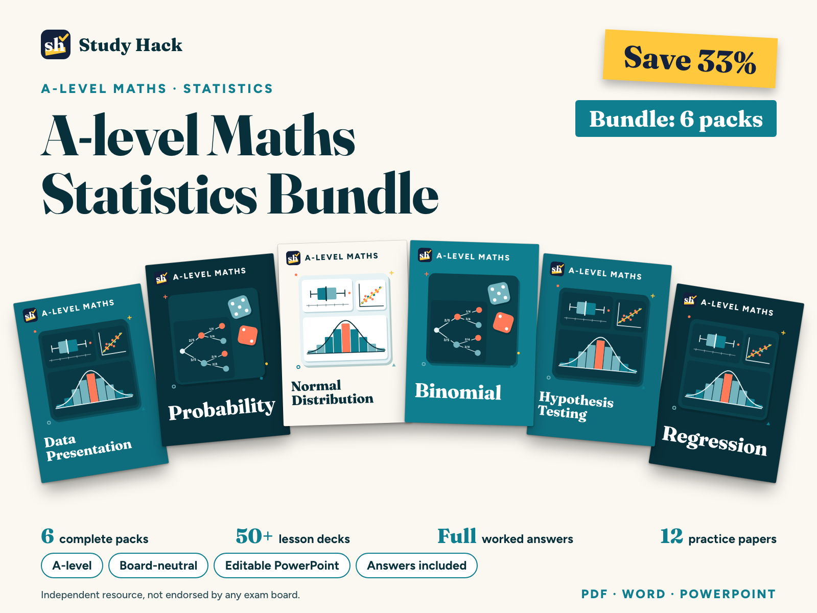 A-level Maths Statistics Bundle: Data, Probability, Normal, Binomial, Hypothesis Testing and Regression