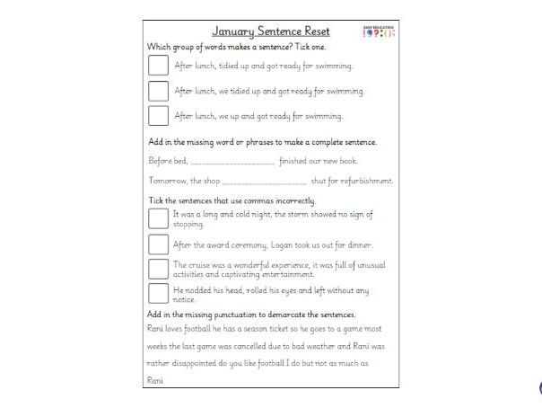 LKS2 january sentence structure re-set resources