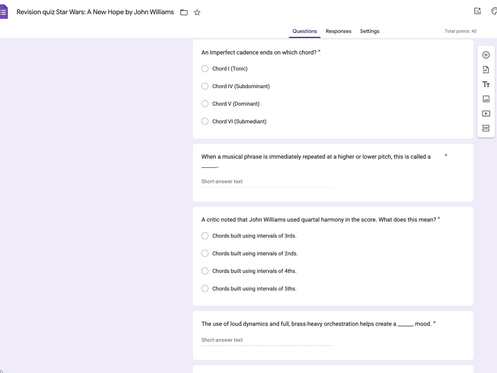 Google Form Quizzes for Edexcel GCSE music Set Works