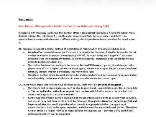 OCR A-Level Ethics Essay Plans