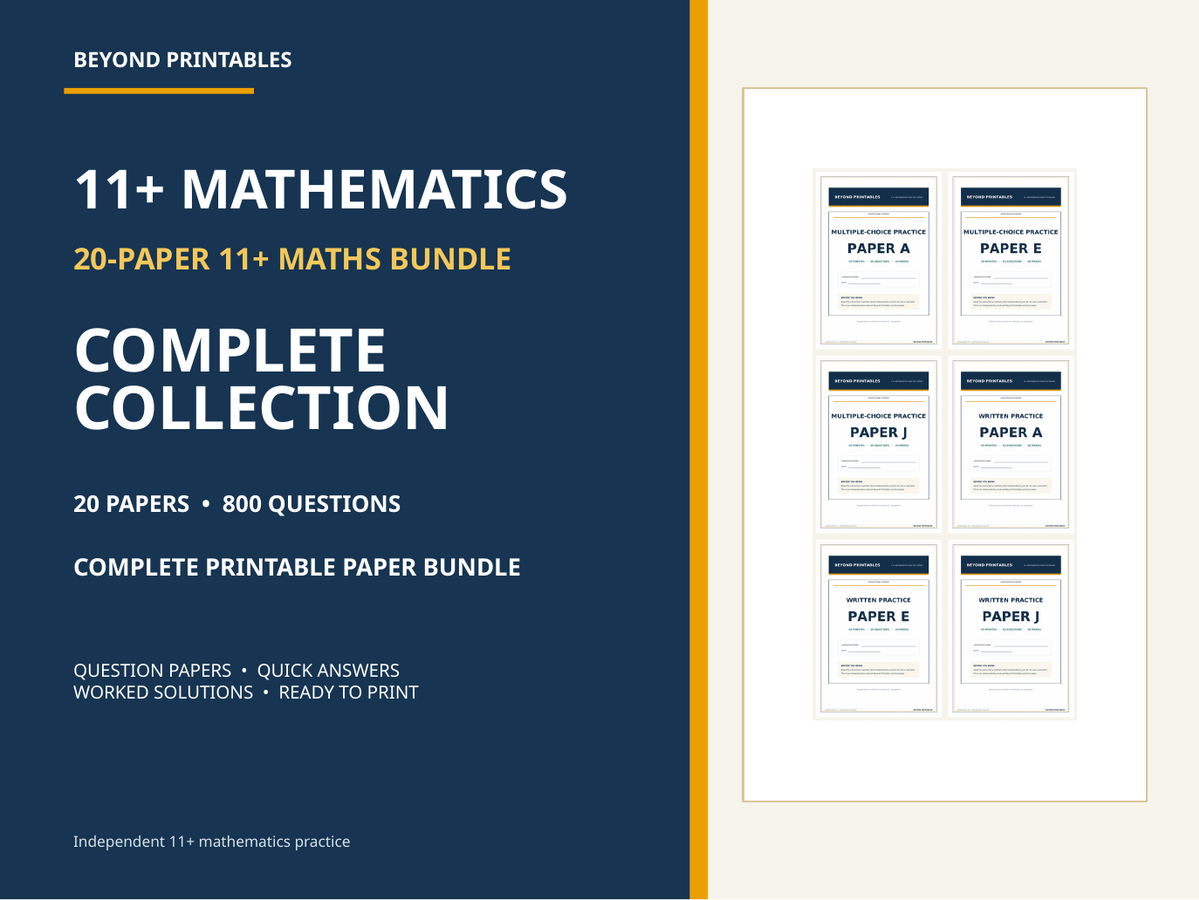 11+ Maths Practice Papers Bundle | Complete 20-Paper Collection with Full Worked Solutions