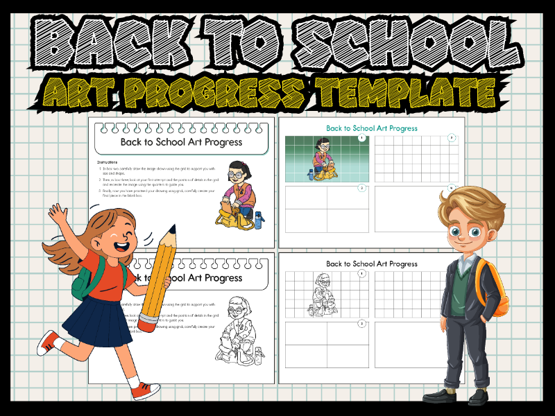 Back to School Art Progress Template – Grid Drawing Practice for Students
