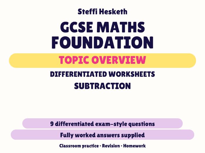 GCSE Foundation Subtraction | Topic Overview Differentiated Worksheet