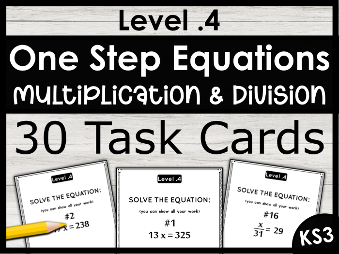 KS3 One-Step Equations Task Cards - Multiplication & Division | Year 7-9 Algebra Practice Pack