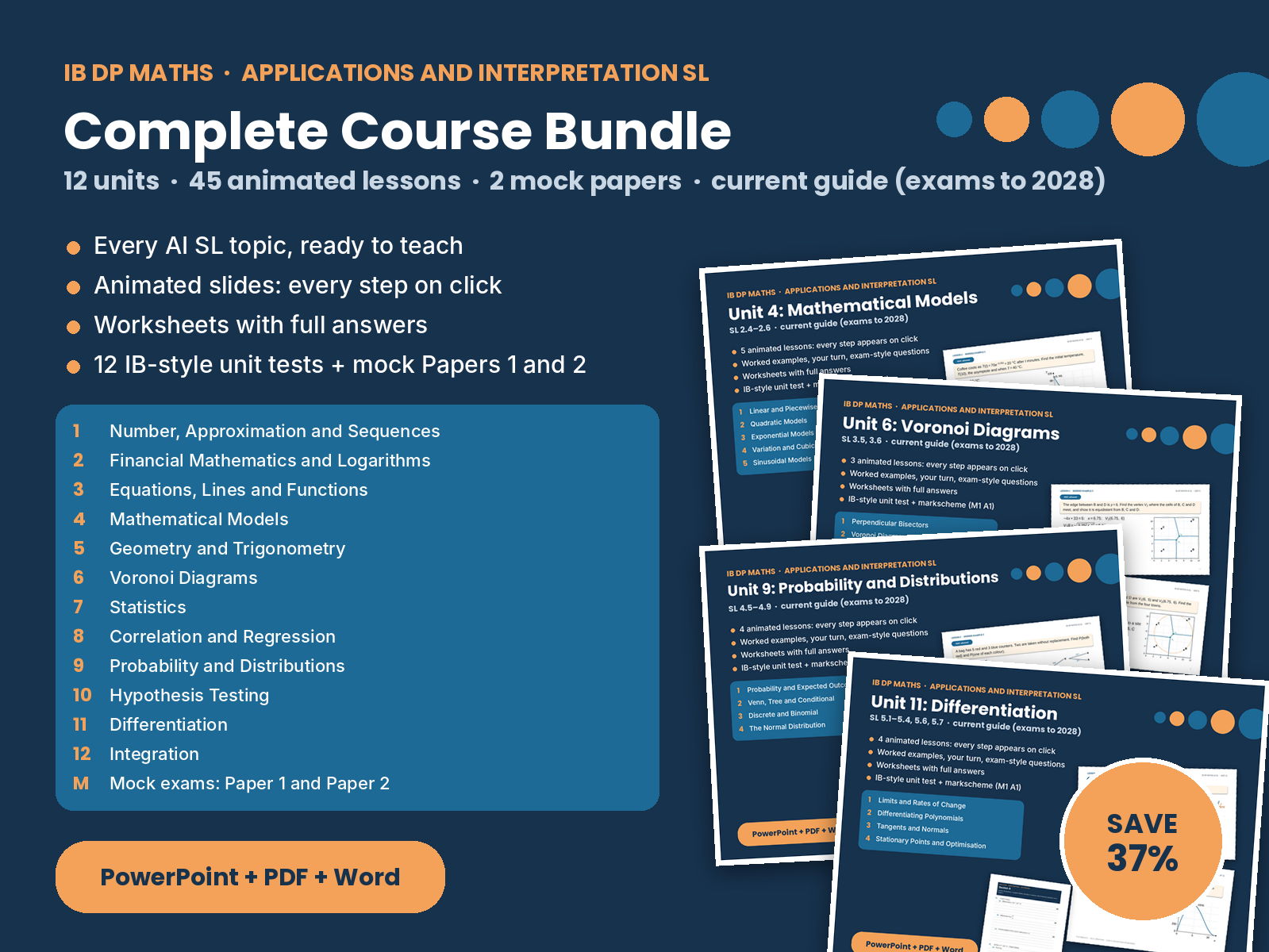 IB Maths AI SL Complete Course Bundle – 12 units, 45 animated lessons, tests and 2 mock papers