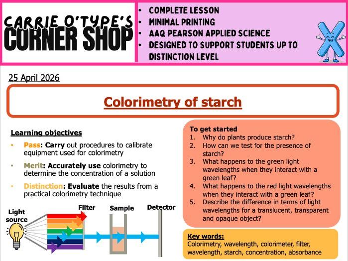 4B: Colorimetry of Starch- AAQ Pearson Applied Science