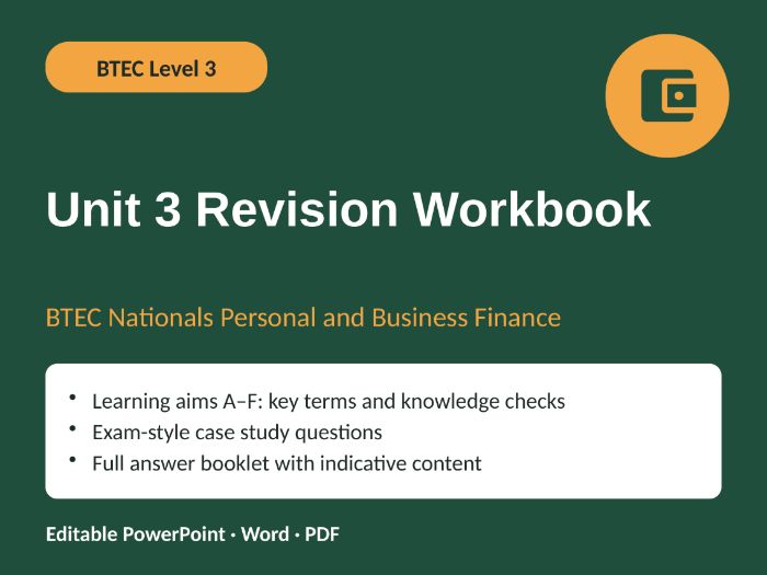 BTEC Nationals Unit 3 Personal and Business Finance Revision Workbook + Answers