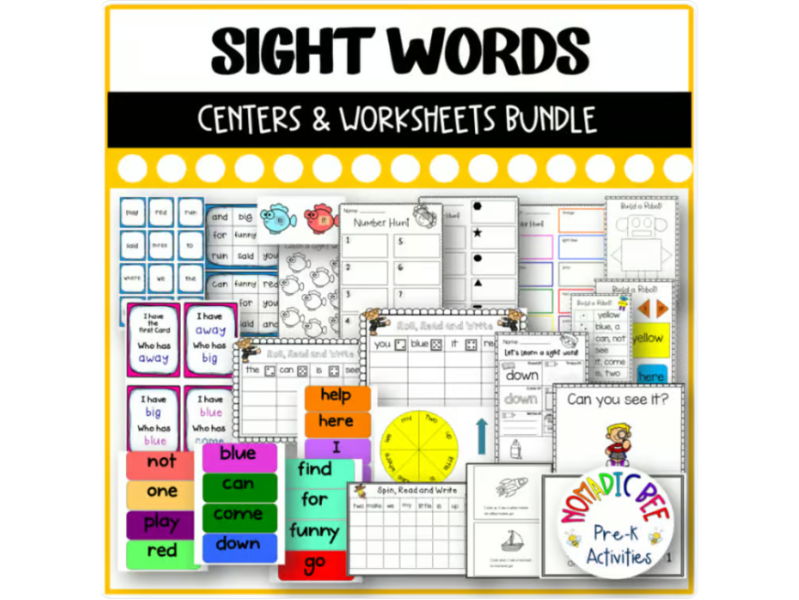 Sight Words Center Games & Worksheets