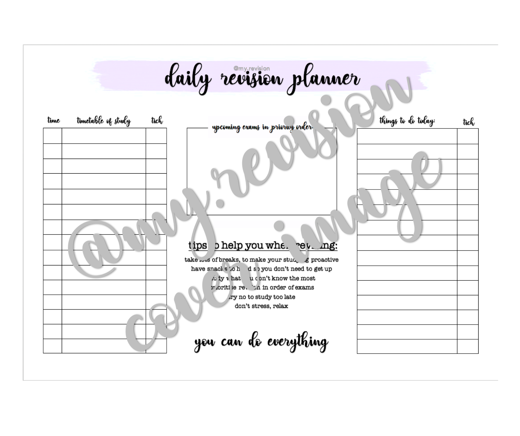 daily revision planner by at myrevision teaching resources
