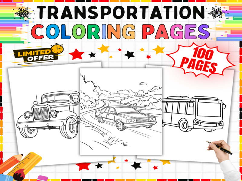 100 Transportation Coloring Pages | Vehicle Colouring Sheets - Cars, Buses & Trucks Art Activities