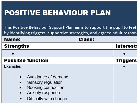 Primary Positive Behaviour Support Plan | Regulation & Crisis Curve Approach Editable