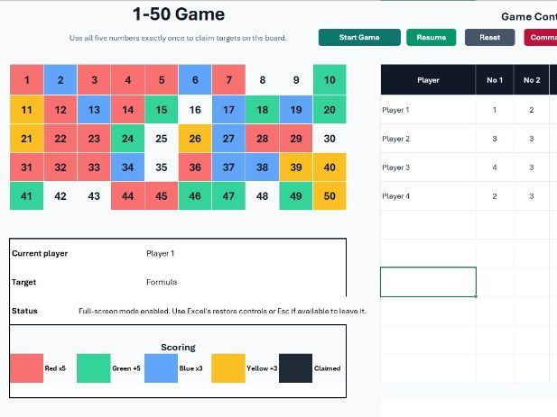 1-50 BIDMAS Excel Game
