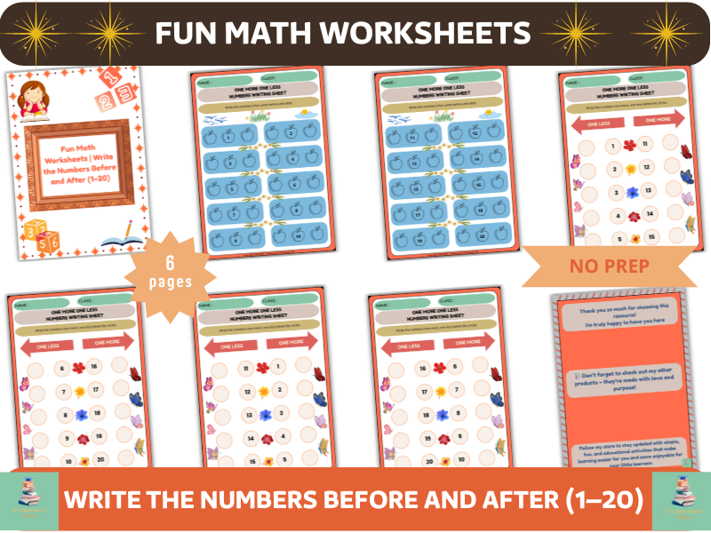 Fun Math Worksheets | Write the Numbers Before and After (1–20)