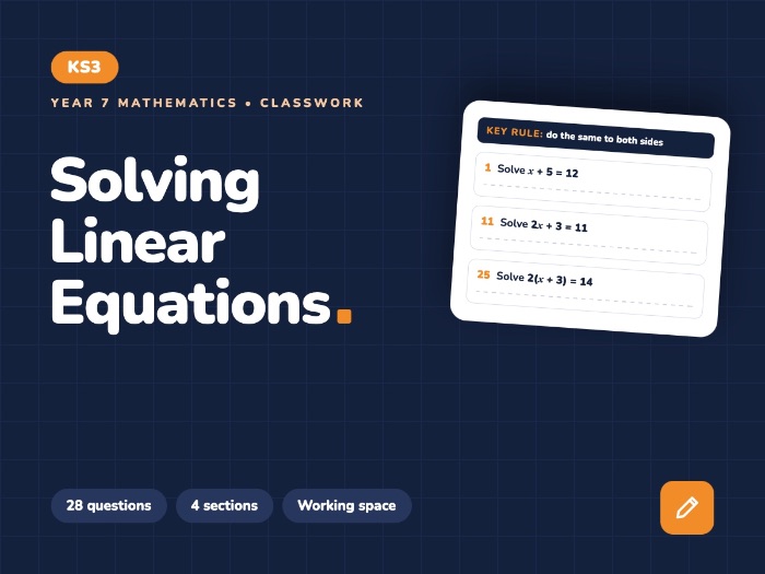 Year 7 Solving Linear Equations | Classwork Worksheet