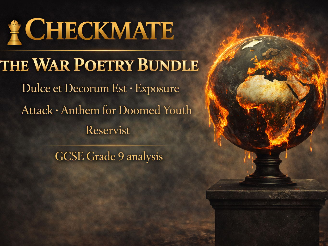 GCSE Grade 9 War Poetry Bundle — Dulce et Decorum Est, Exposure, Attack, Anthem for Doomed Youth, Reservist + FREE Comparison Pack (Top Band Analysis)