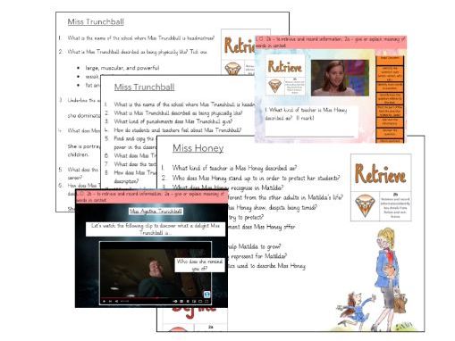 Differentiated Matilda reading comprehension 2a & 2b - Miss Honey/ Ms Trunchball
