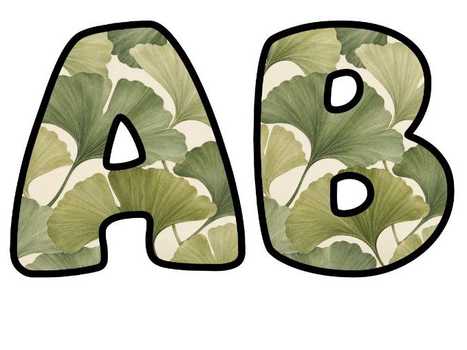 Sage Ginkgo Leaves Bubble Letters | Botanical Bulletin Board Letters | Classroom Display Pack