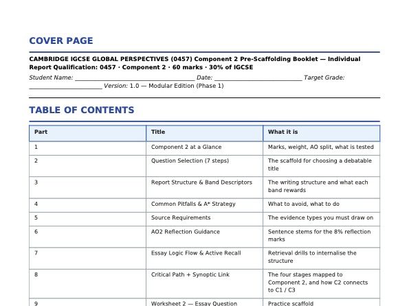 Cambridge IGCSE Global Perspectives (0457) Individual Report (Component 2) Complete Scaffolding