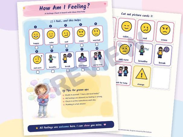 How Am I Feeling? Feelings Check In Board and Cards