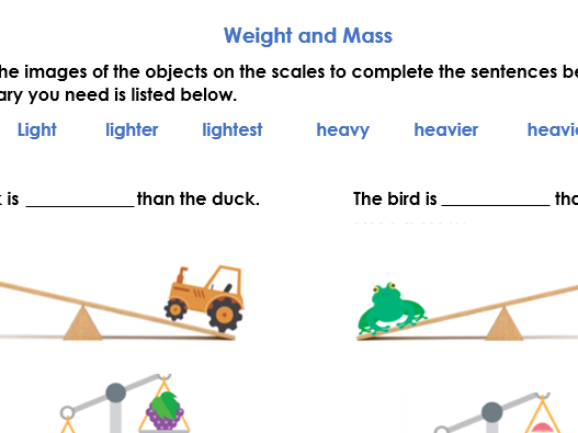 Weight and Mass Word Problem Worksheet Year 1