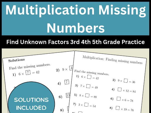 Multiplication Missing Numbers Find Unknown Factors 3rd 4th 5th Grade Practice