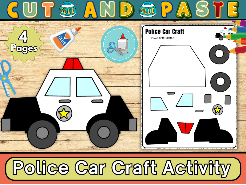 Police Car Craft Activity-Transportation Craft-Build a Police Car-Cut & Paste