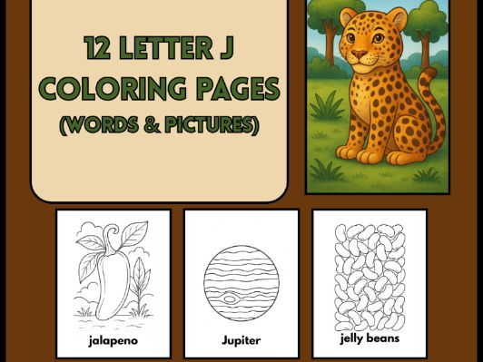 12 Letter J Coloring Pages Words & Pictures