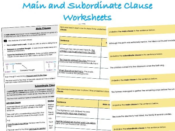 Main and Subordinate Clauses Worksheets