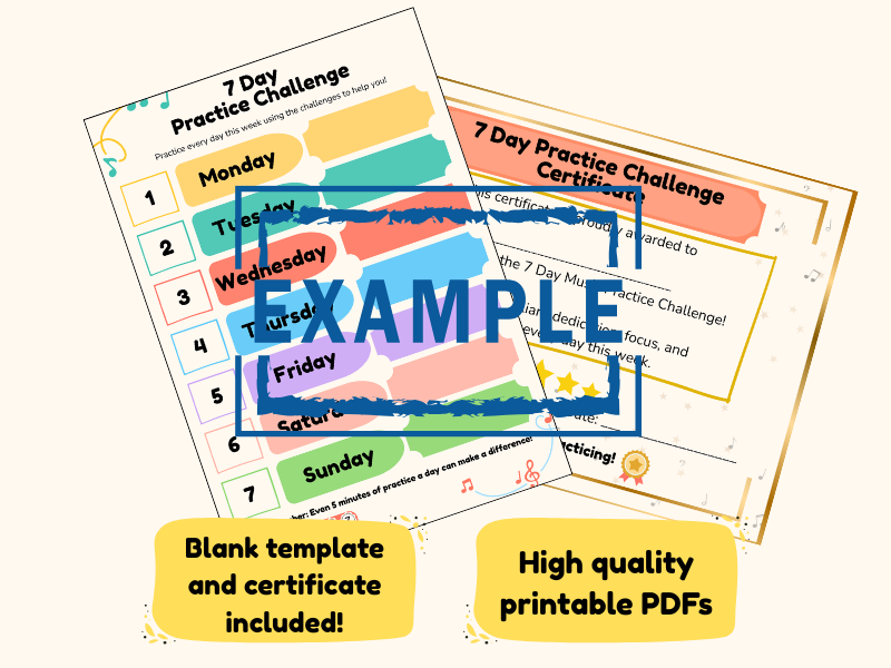 Customisable Music Practice Challenge Pack (FREE!): Customisable Certificate & Practice Sheet